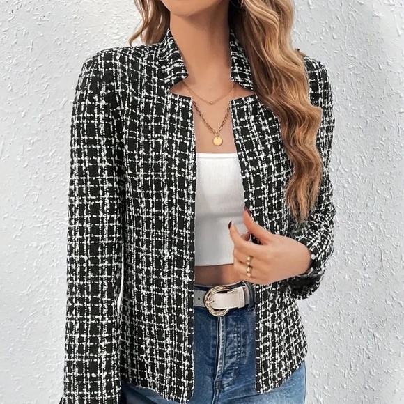Tweed Long Sleeve Blazer Open Front 14 - Picture 1 of 4
